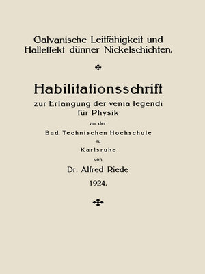 cover image of Galvanische Leitfähigkeit und Halleffekt dünner Nickelschichten